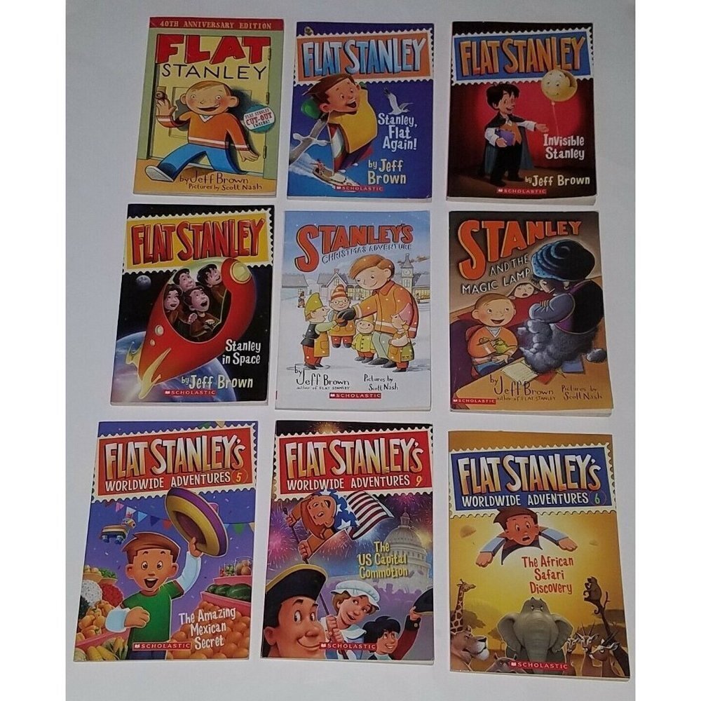 9 Flat Stanley PBK Book Lot Invisible Space Christmas Magic Lamp World Adventure